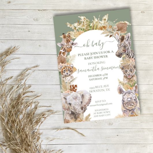 Invitation Oh Baby Boho Tropical Safari Jungle Animaux