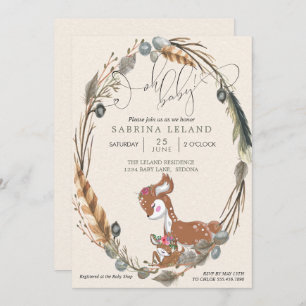 Invitation Oh Baby Botanical Deer and Fawn Baby shower
