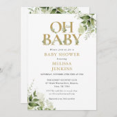 Invitation Oh Baby Botanical Greenery Baby shower Or (Devant / Derrière)