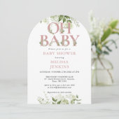 Invitation Oh Baby Botanical Greenery Dusty Baby shower Rose (Debout devant)