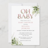 Invitation Oh Baby Botanical Greenery Dusty Baby shower Rose (Devant)