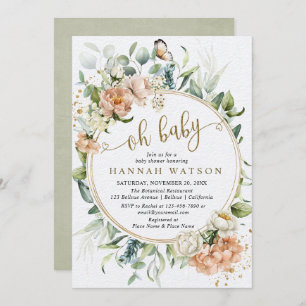 Invitation Oh Baby Botanical Rose Eucalyptus Baby shower
