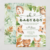Invitation Oh Baby Boy Baby shower d'aquarelle (Devant / Derrière)