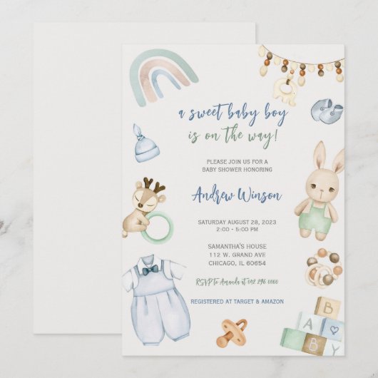 Invitation Oh Baby Boy Boho douche (Devant / Derrière)