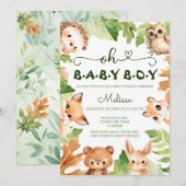 Invitation Oh Baby Boy Forest Animaux Baby shower d'aquarelle (Devant / Derrière)