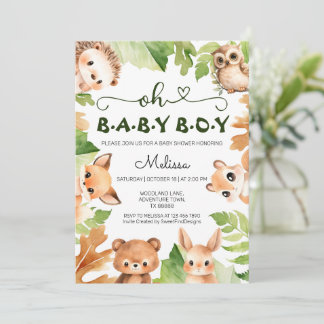 Invitation Oh Baby Boy Forest Animaux Baby shower des bois