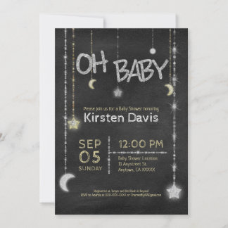 Invitation Oh Baby Boy Girl Chalkboard Moon Stars Baby shower