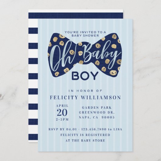 Invitation Oh Baby Boy Navy Bow Cravate Baby shower Invitatio (Devant / Derrière)