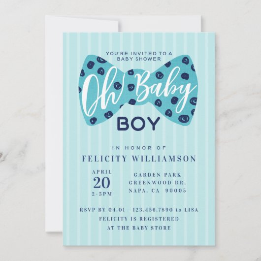 Invitation Oh Baby Boy Navy & Turquoise Bow Cravate douche In (Devant)