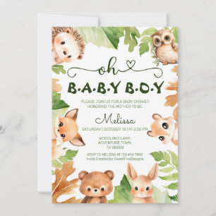 Invitation Oh Baby Boy Watercolor Forest Baby Boy Shower