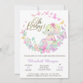 Invitation Oh Baby Butterflies Baby shower éléphant (Devant)