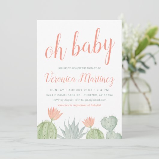 Invitation Oh Baby Cactus Baby shower Invitation, Desert Baby (Debout devant)