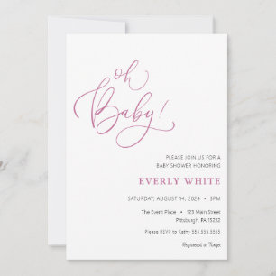 Invitation "Oh Baby" Calligraphie Baby shower rose