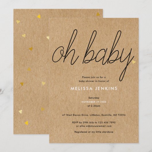 Invitation Oh Baby Chic Script Fête de Naissance / Sprinkle R (Devant / Derrière)