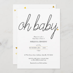 Invitation Oh Baby Chic Script Gold Love Heart Baby shower