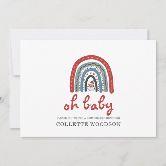Invitation Oh Baby Christmas Holiday Boho Rainbow Baby shower (Devant)
