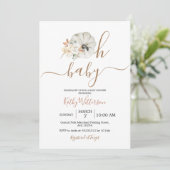 Invitation Oh Baby Citrouille Baby shower floral rustique (Debout devant)