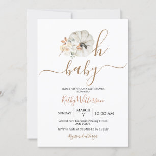 Invitation Oh Baby Citrouille Baby shower floral rustique