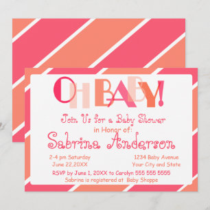 Invitation Oh Baby Coral Baby shower Whimsical moderne