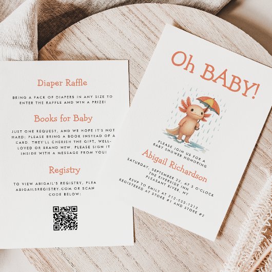 Invitation Oh Baby Cute Axolotl QR Code Baby Shower