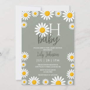 Invitation Oh Baby Daisy Baby shower Neutre Tout En Un