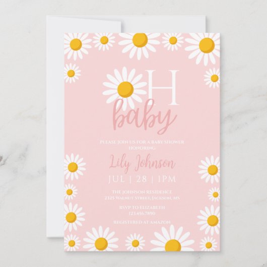 Invitation Oh Baby Daisy Baby shower rose (Devant)
