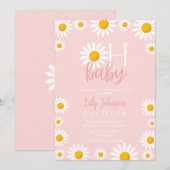 Invitation Oh Baby Daisy Baby shower rose (Devant / Derrière)