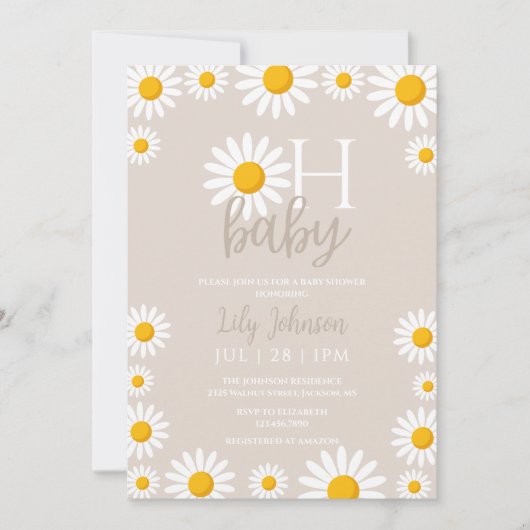 Invitation Oh Baby Daisy Boho Baby shower neutre (Devant)