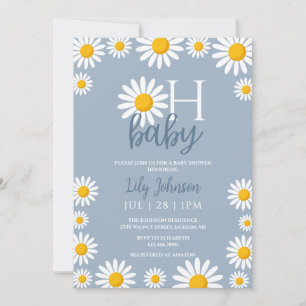 Invitation Oh Baby Daisy Dusty Blue Baby Shower