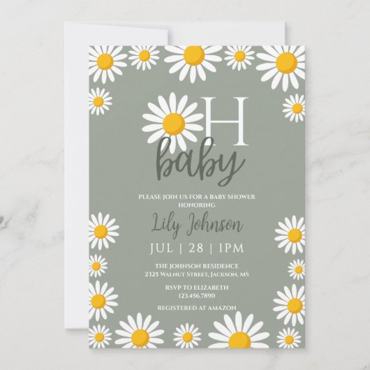 Invitation Oh Baby Daisy Fête de Bébé Neutre Code QR de Photo (Devant)