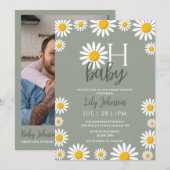 Invitation Oh Baby Daisy Fête de Bébé Neutre Code QR de Photo (Devant / Derrière)