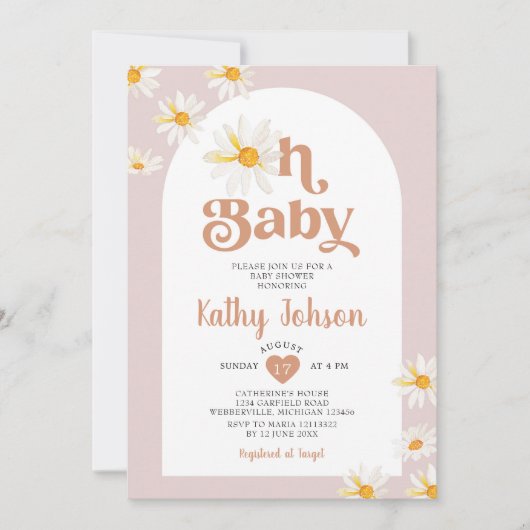 Invitation Oh Baby Daisy Flowers Arch Boho Baby shower (Devant)