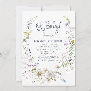 Invitation Oh Baby Delicate Aquarelle Fleur sauvage Baby show
