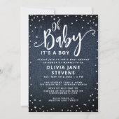 Invitation Oh Baby Denim Diamonds Classy Baby shower garçon (Devant)