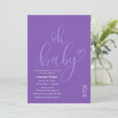 Invitation Oh Baby!  Elegant Purple Script Baby Shower (Debout devant)