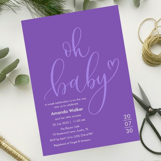 Invitation Oh Baby!  Elegant Purple Script Baby Shower