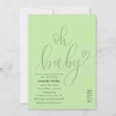 Invitation Oh Baby!  Elegant Sage Green Script Baby Shower (Devant)