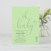 Invitation Oh Baby!  Elegant Sage Green Script Baby Shower (Debout devant)
