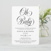 Invitation Oh Baby Elegant Script B&W Neutral Baby Shower (Debout devant)