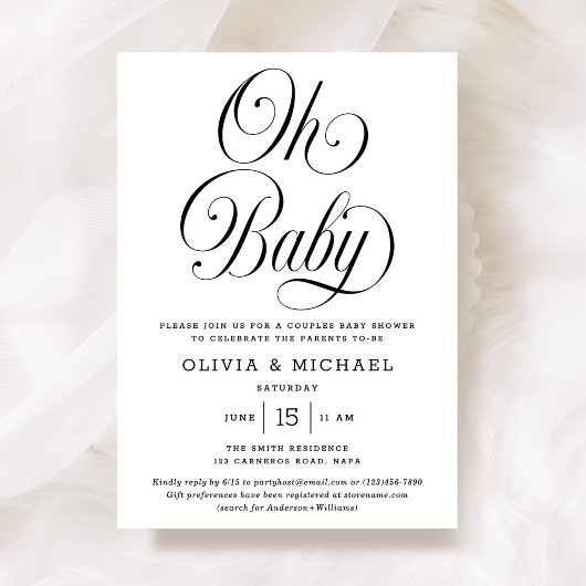 Invitation Oh Baby Elegant Script B&W Neutral Baby Shower