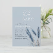 Invitation Oh Baby Elegant Script Baby shower de Pampas Bleu (Debout devant)