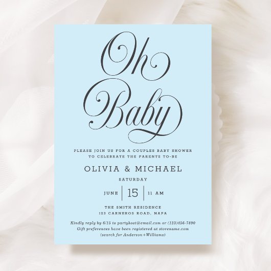Invitation Oh Baby Elegant Script Light Blue Boy Baby Shower