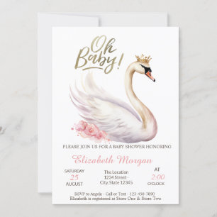 Invitation Oh Baby Elegant Swan Baby shower de fleurs de cour