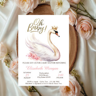 Invitation Oh Baby Elegant Swan Baby shower de fleurs de cour