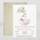 Invitation Oh Baby Elegant Swan Bow Crown Flowers  (Devant / Derrière)