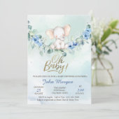 Invitation Oh Baby Elephant Baby shower bleu (Debout devant)