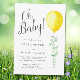 Invitation Oh Baby Eucalyptus Baby shower de ballon jaune