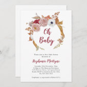Invitation Oh Baby Fall Floral Wreath Baby shower (Devant / Derrière)