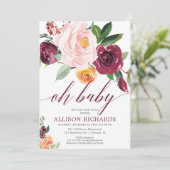 Invitation Oh baby fall rustique floral fille baby shower (Debout devant)
