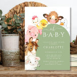 Invitation Oh Baby Farm Animals Baby shower<br><div class="desc">Moderne Oh Baby barnyard animal design avec la plus douce vache,  cheval,  cochon,  poulet,  poussin et mouton autour d'une arche verte pour un bébé garçon ou une fille. Visitez notre boutique pour voir toute notre collection d'amis de la baryade Oh Baby</div>